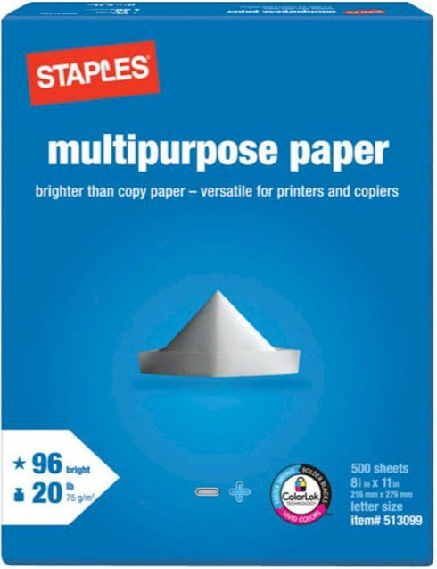 Staples qU-HRAF-E8R9 Copy Paper 1 Reams Cases for HP, Xerox, Samsung, Kodak,