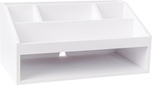 Martha Stewart Weston Wooden Desktop Organizer with Open Lower Storage Compartment, White