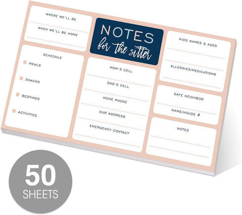 Babysitter Notepad, 50 Pages with Sticky Note Adhesive on Back