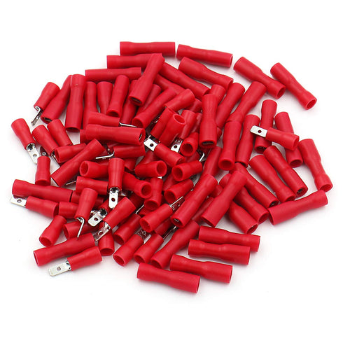 Baomain 0.187" Female & Male Spade Connectors, 22-16 AWG Fully Insulated Crimp Terminals, Red (200-Pack)