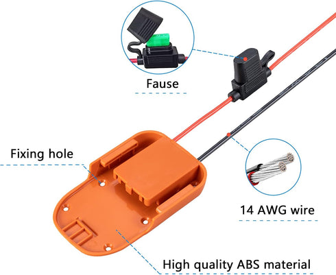 Power Wheel Adapter for Ridgid AEG 18V Hyper Li-ion Battery with Fuse & Wire Terminals for RC Car