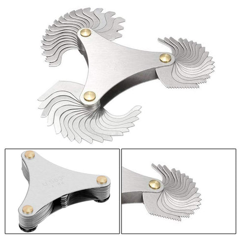 Haploon 6Pcs Pitch Cutting Gauge Tool Set, Stainless Steel Screw Thread Pitch Gauge, 3 Pieces Center Gage