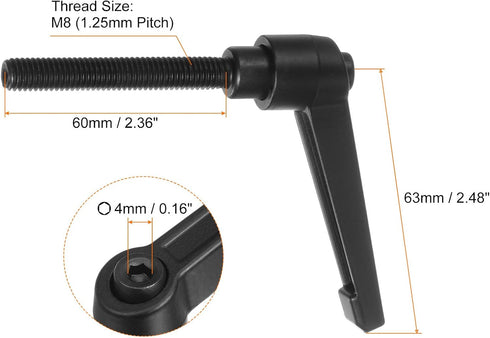 6pcs Adjustable Clamping Lever Handles M8 x 60mm Male Thread Bolt Knobs Rotating Screw Locking Quick Release Ratchet Push Button Handle, Black by HARFINGTON
