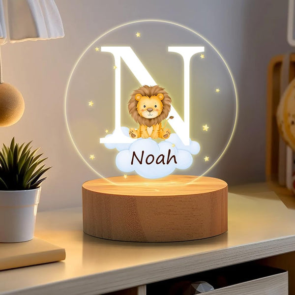 callie Acrylic Night Light Name Plate Personalized, Custom Cute Forest Animals with