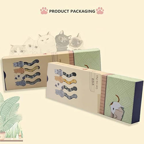 VICO 4PCS Cat Gel Pens, Fine Point 0.5mm Quick Dry Black Ink Pens for Cat Lovers, Perfect for School Office