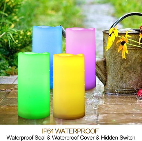 4-Pack 3x6 IP64 Multicolor Outdoor LED Pillar Candles with Timer and Remote - Waterproof Color Changing LED Pillar
