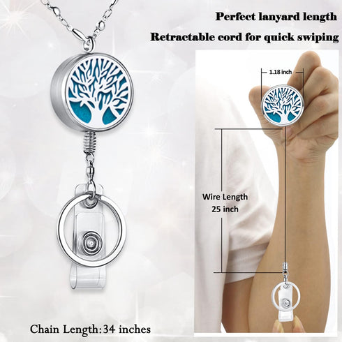 Retractable Lanyard for ID Badges Holder, Badge Reels for Nurses, Diffuser Necklace Lanyards for Women, Silver