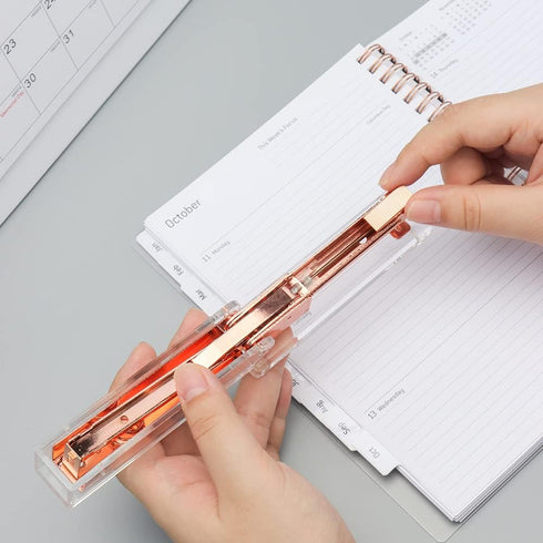 Clear Acrylic Stapler, Rose Gold Desktop Stapler, Cute Mini Staplers for No.10 Staples Refill, Heavy Duty