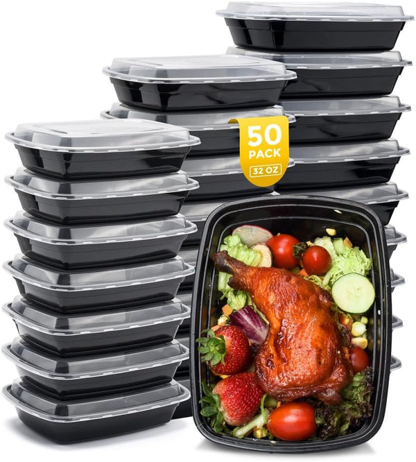 Glotoch Meal Prep Containers, Reusable 50Pack 32oz Plastic Food Prep Storage Containers with Lids, BPA Free