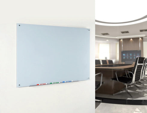 Audio-Visual Direct White Glass Dry-Erase Board Set - 2' x 1.5', Includes Hardware & Marker Tray (Non-Magnetic)