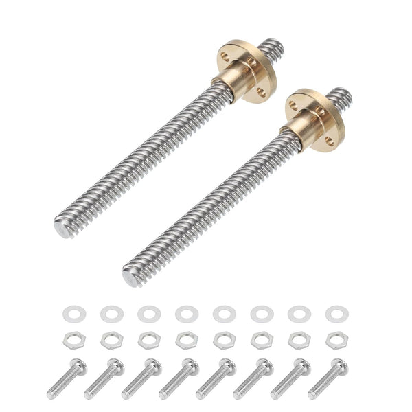 uxcell 2 Pcs 100mm / 4 Inch Tr8x8 Stainless Steel Lead Screw with T8 Brass Nut for 3D Printer Z Axis, CNC