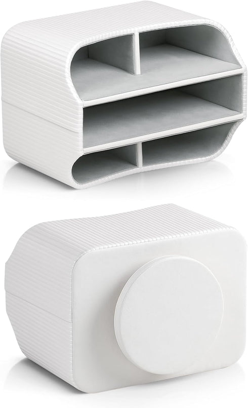 PU Leather Remote Control Holder, 360 Degree Rotating Organizer for Desk, Spinning Nightstand Caddy - White