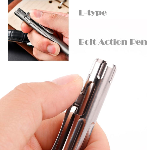 Titanium Bolt Action Ballpoint Pen, Compact Refillable Writing Pen with Pocket Clip