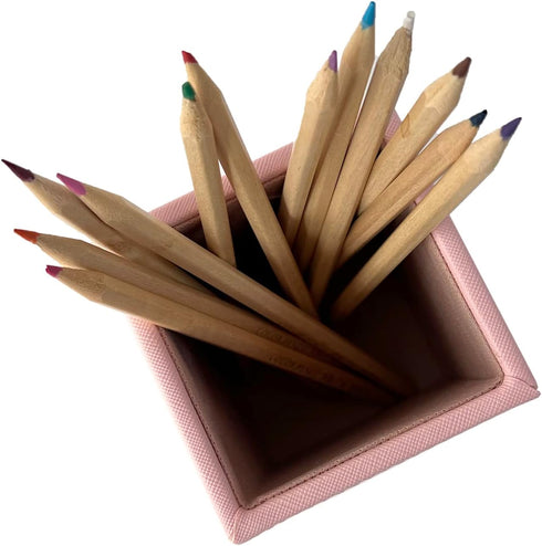 UnionBasic Square Pen Holder, Pink Leather Pencil Cup, Taiga Pattern Desktop Caddy Stationery Organizer