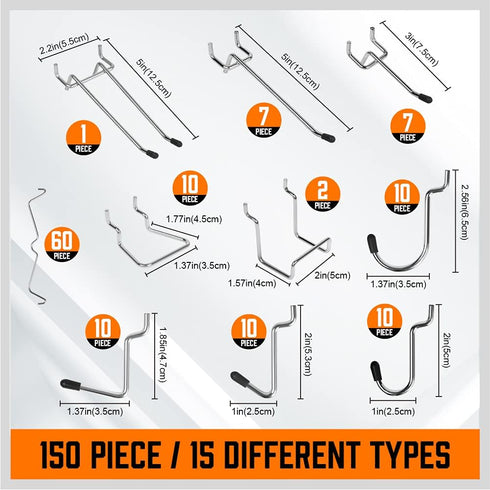 HORUSDY 150-Piece Pegboard Hooks Assortment with Pegboard Bins for Organizing Various Tools and Accessories
