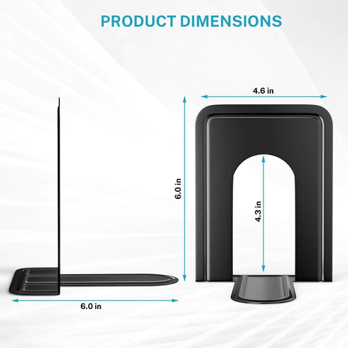 MaxGear Premium Matte Painted Book Ends, Heavy Duty Non-Skid Metal Book End Stopper for Books/CDs/DVDs, Black, 2 Pairs
