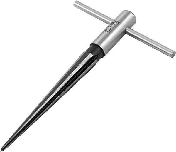 QWORK Tapered Straight Flute Handle Reamer - 1/8" - 1/2" T Handle Tool for Wood Plastic