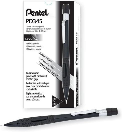 Pentel Quicker Clicker Automatic Pencil, 0.5mm Lead Size, Black Barrel, Box of 12