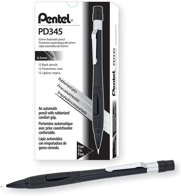 Pentel Quicker Clicker Automatic Pencil, 0.5mm Lead Size, Black Barrel, Box of 12