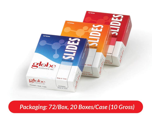 Globe Scientific 1321-144 Microscope Slides, Plain Glass, 25mm x 75mm, 1.25mm Height, Pack of 144 with Safety Corners