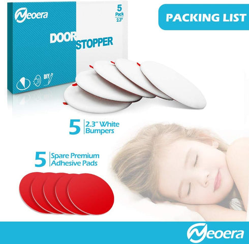 Neoera Door Stopper Wall Protector (5 Pack), 2.3" Rubber Door Handle Bumper with Self Adhesive Sticker (White)