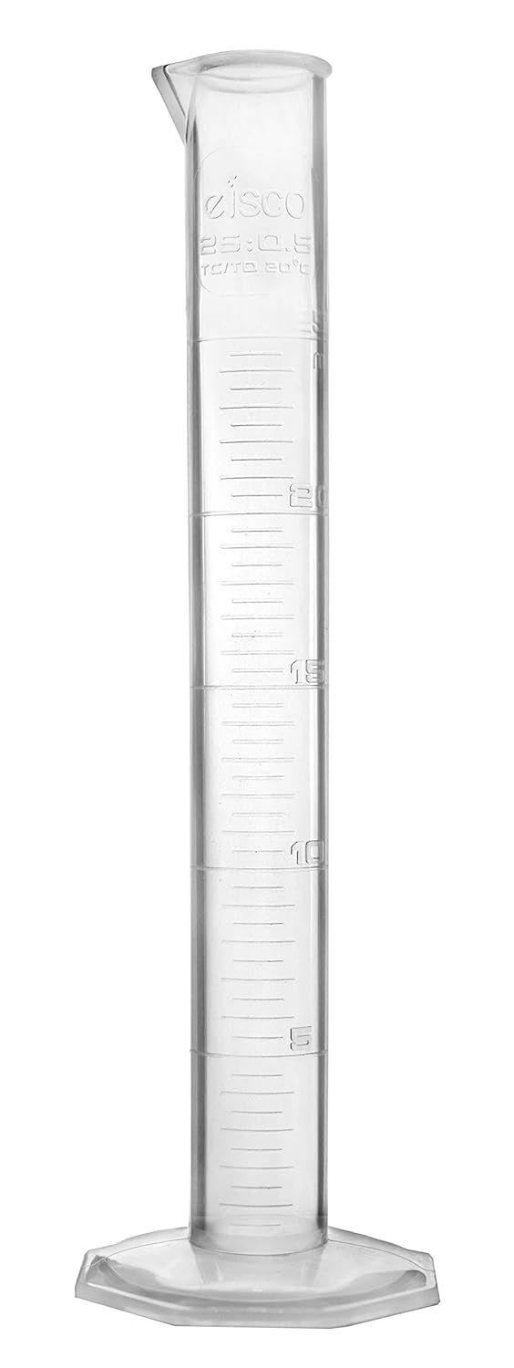 EISCO Graduated Cylinder, 25ml - Class B Tolerance, Polypropylene Plastic, Octagonal Base, Industrial Quality,