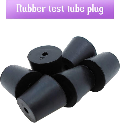 PENCK 6pcs Rubber Stopper with Hole 20mm to 26mm, Tapered Plug for Test Tubes, Black Bungs for Lab Home Use