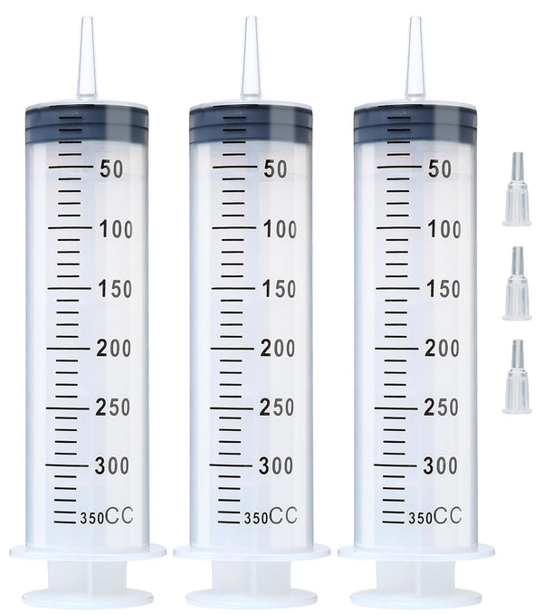 3pcs 350ml Extra Large Plastic Syringes for Glue Dispensing, Watering, Refilling, Scientific Labs, Multiple Uses