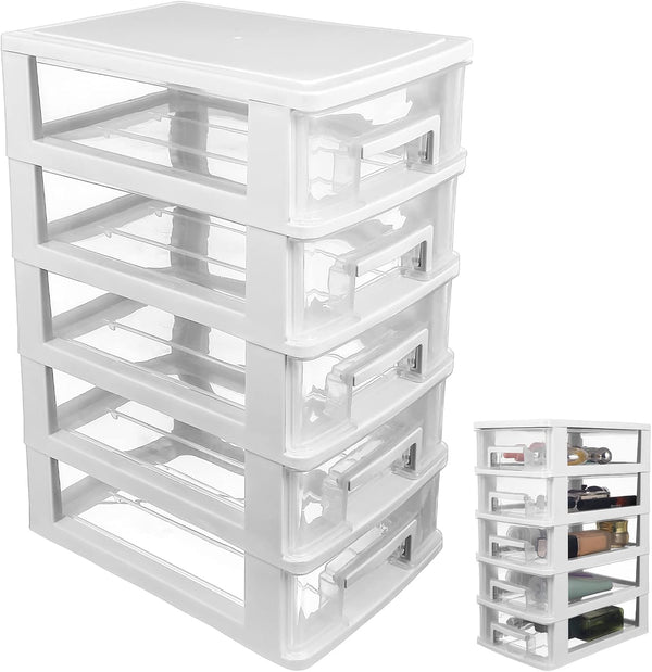 Drawer Storage Plastic Drawers Organizer: 5-layer Office Desk Organizer with Drawers, Small Plastic Drawers Organizer