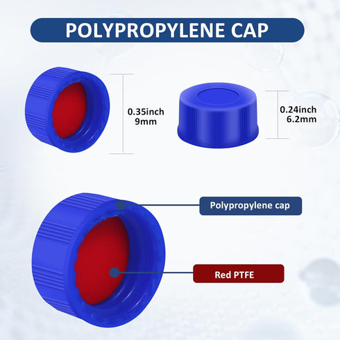 Blue Solid Polypropylene Cap, Red Silicone Septa with Ribbed Thread Screw Cap, Accessory for 1.5ml HPLC