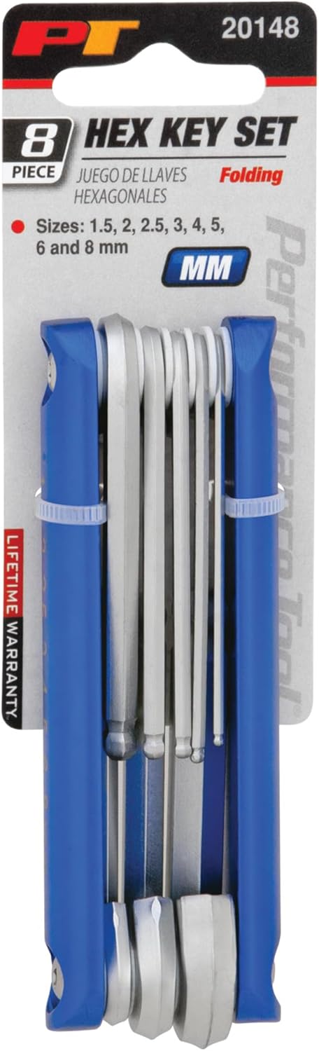 Performance Tool 20148 Metric Long Arm Hex Key Set, Chrome Vanadium Steel with Ball Ends