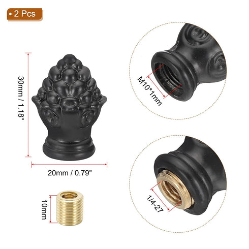 20mm 2 M10x1mm PATIKIL Lamp Shade Finial, Pcs Lamp Finials Caps Knob Threaded Base Aluminum Solid Lamp Finial