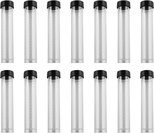 JCBIZ 14pcs 20ml Screw Mouth Flat Bottom Test Tube, Clear Rigid Plastic Containers for Liquid and Beads