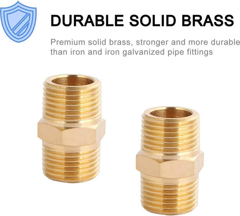 1/2" X 1/2" NPT Brass Nipple Pipe Fittings - Equal Adapter Union Male Threaded Connector, Pack of 2