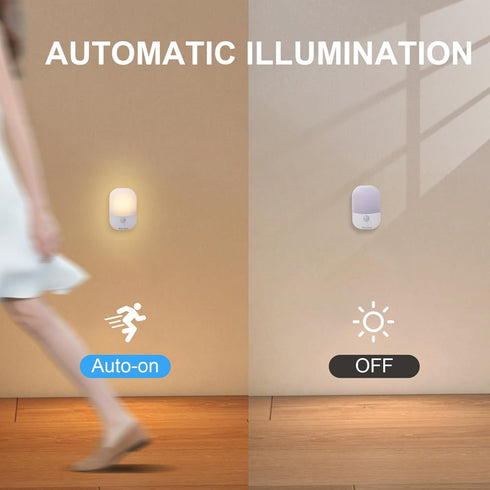 Hiwrolat Dimmable 2 Pack Motion Sensor Night Light, LED Warm White Type-C Rechargeable Battery, for Hallway, Bathroom