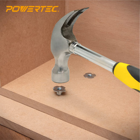 POWERTEC 5/16"-18 T Nuts, 50 Pack, 4 Pronged Tee Nuts for Woodworking and Furniture