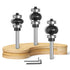 3Pcs Edging Fluting Bits Set,1/4" Shank,Double Bearings Guided Concave Sunk Bead Router