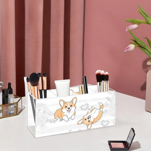 Ainavmxzs 4 Countertop Cute Dogs Acrylic Pencil Holder For Desk With Compartments Makeup Organizer Brush Storage Bar