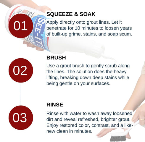 32 oz. SEE-IT! Grout & Tile Deep Cleaner Brightener & Heavy-Duty Stain Remover Acid-Free Safe for Ceramic, Porcelain