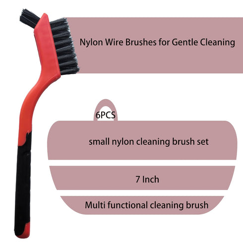 6-Pack Nylon Cleaning Brushes - Non-Scratch Nylon Bristles for Delicate Surfaces & Daily Cleaning | Ergonomic Grip