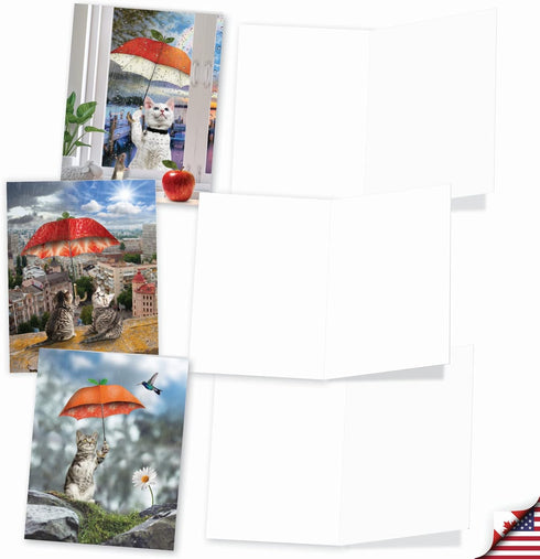 The Best Card Company - 10 All Occasion Blank Cat Cards (4 x 5.12 Inch) Cute Assorted Bulk Set