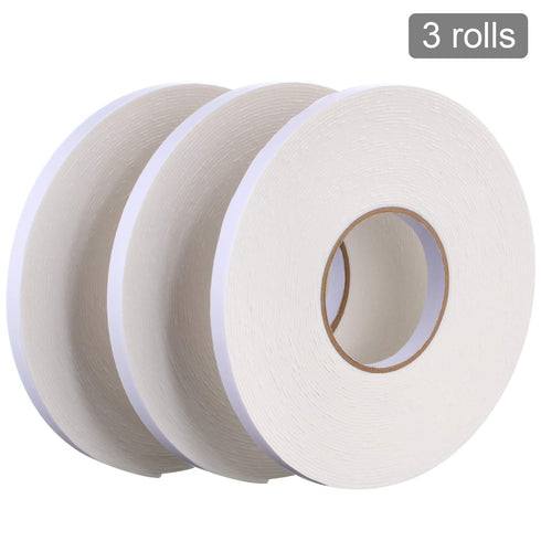 3 Rolls Double Sided Foam Tape - PE Roll Double Faced Sponge Adhesive Mounting Tape (1/2 Inch by 50 Feet)