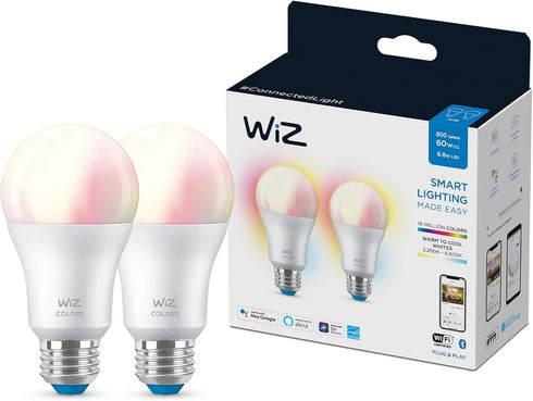 WiZ Connected 60W A19 LED Smart Light Bulbs, E26 Smart Bulb, Control with Voice or App, 2 Pack