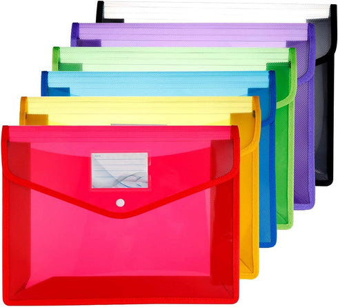 Eco-Friendly Plastic File Wallet Folders, Expandable Envelope Folder with Snap Button Closure, 6 Assorted Colors