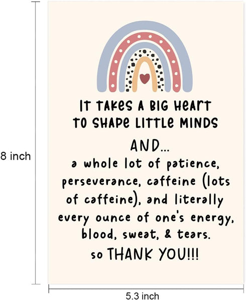 TTBDKKDM Thank You Teacher Card, Appreciation Greeting Cards for Teachers, It Takes A Big Heart to Shape Little Minds