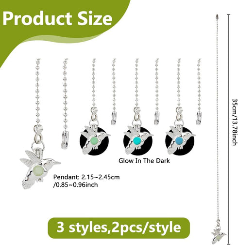 6Pcs 3 Hummingbird DICOSMETIC Colors Light Pulls Extension Chain Ceiling Fan Pull Chains Alloy Pull String Extenders