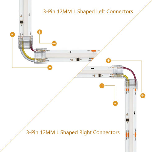 ENQIMAOYI 12pcs 12mm 3-Pin (3pin 12mm 12pcs LED Connectors L-Shaped/Corner Connectors for RGB Smart IC COB LED Strip