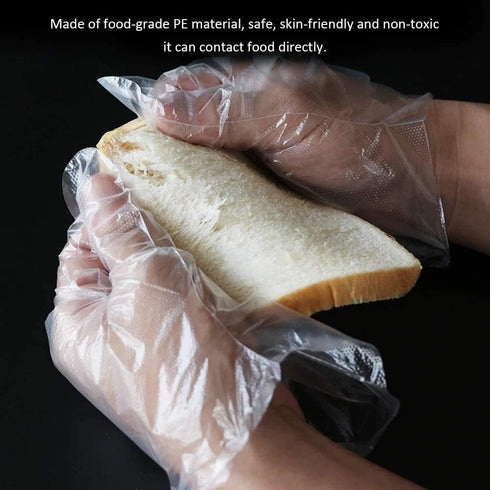 300pcs Disposable Plastic Gloves, Latex Free, Clear Polyethylene Hand Gloves for Cleaning & Food Handling