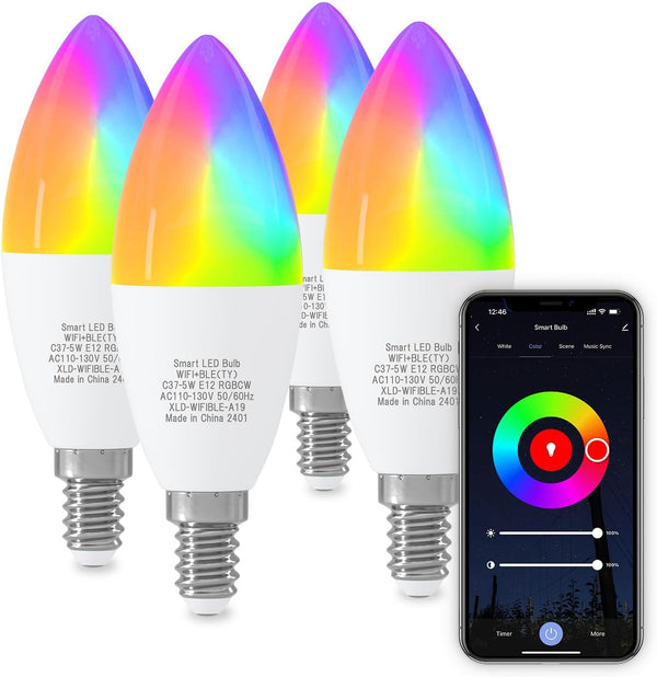 ORALUCE Smart Light Bulb, C37 E12 LED 40W Equivalent, Works with Alexa & Google Home, 450 Lumens, 4 Pack