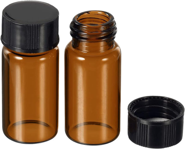 PATIKIL 10 Pack 5mL Reagent Media Bottles, Round Glass Storage Bottles with Plastic Screw Cap (Brown)